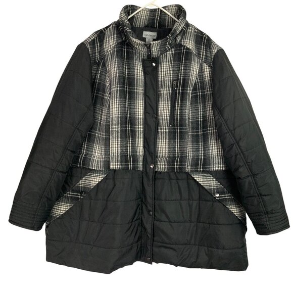 Catherines Plaid Quilted Puffer Jacket Black Gray Snap Front/Full Zip Size 3X - Picture 1 of 7